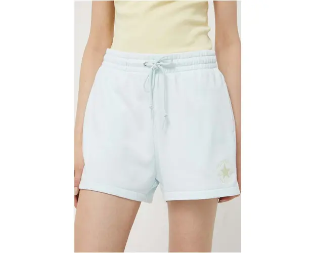 Converse pantaloni scurti femei, culoarea turcoaz, neted, high waist