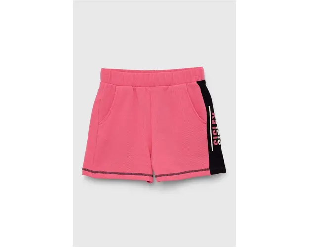 Sisley pantaloni scurti din bumbac pentru copii culoarea violet, cu imprimeu