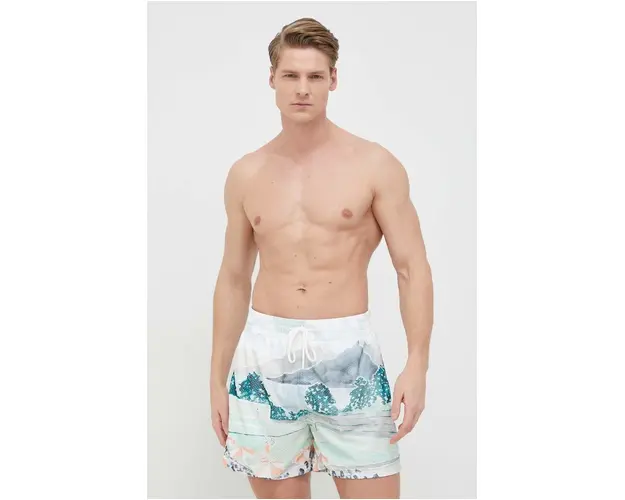 Abercrombie & Fitch pantaloni scurti de baie culoarea alb