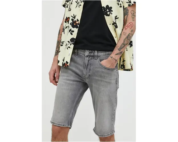 Tommy Jeans pantaloni scurti jeans Ronnie barbati, culoarea gri