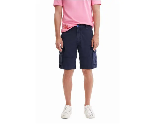 Desigual pantaloni scurti din bumbac culoarea albastru marin