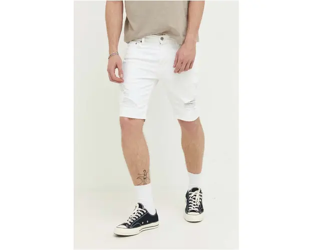 Hollister Co. pantaloni scurti jeans barbati, culoarea alb