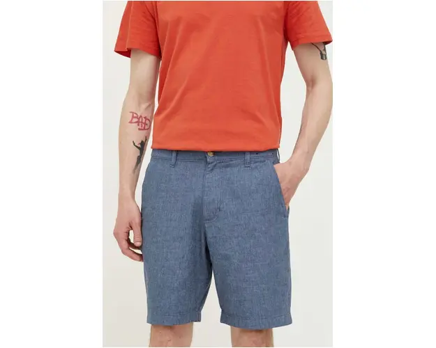 Hollister Co. pantaloni scurti din amestec de in culoarea albastru marin