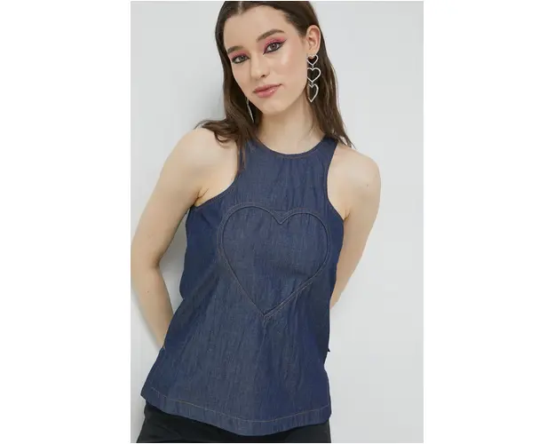 Love Moschino bluza din bumbac culoarea albastru marin