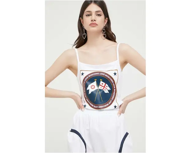 Love Moschino top femei, culoarea alb