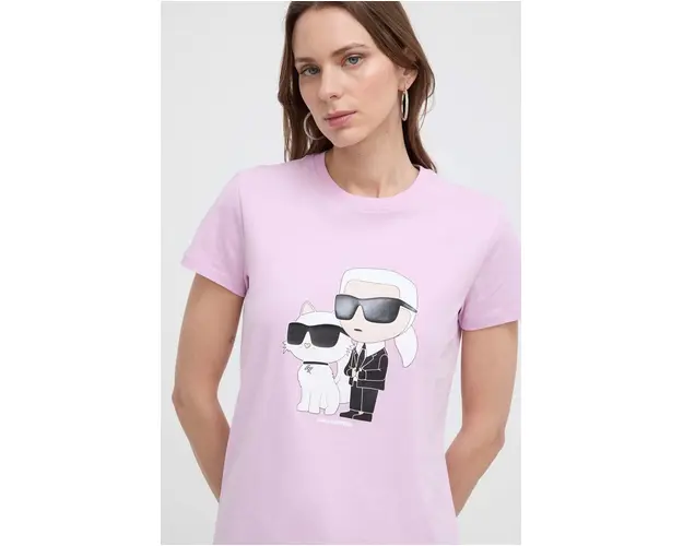 Karl Lagerfeld tricou din bumbac culoarea roz