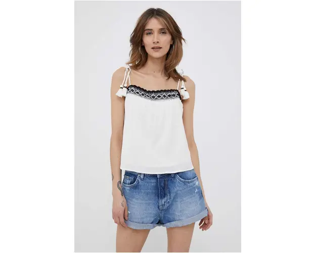Pepe Jeans top din bumbac Beni culoarea alb