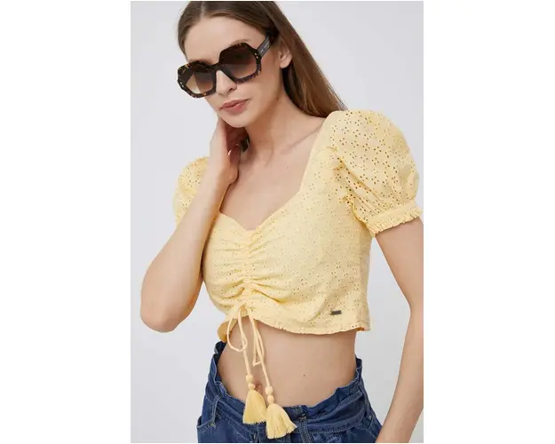 Pepe Jeans top din bumbac culoarea galben