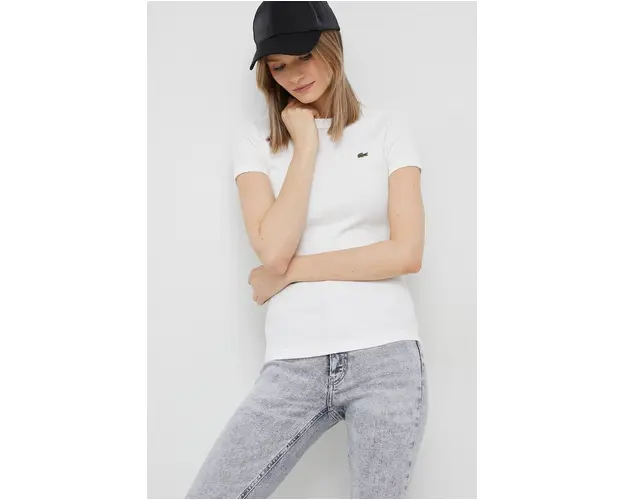 Lacoste tricou din bumbac culoarea alb