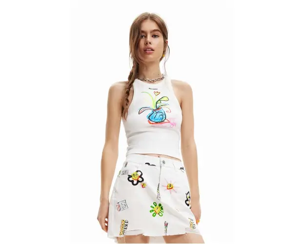 Desigual top din bumbac culoarea alb