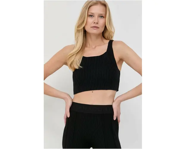 BOSS top din bumbac culoarea negru