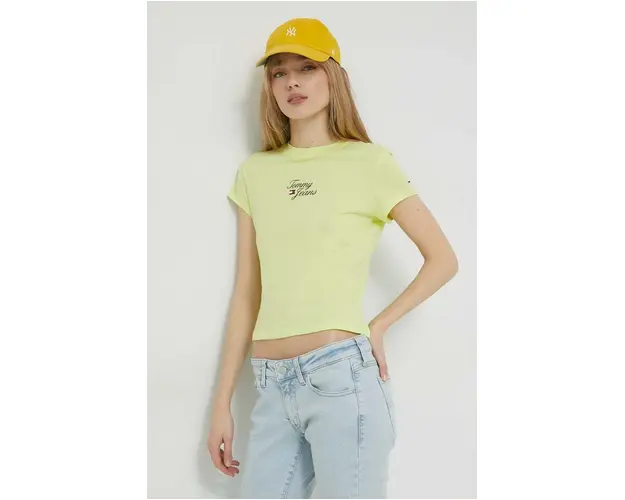Tommy Jeans tricou femei, culoarea verde