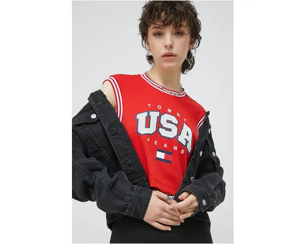 Tommy Jeans top femei, culoarea rosu