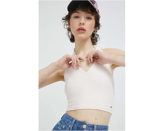 Tommy Jeans top femei, culoarea roz