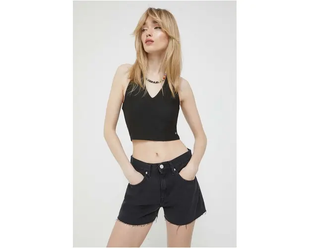 Tommy Jeans top femei, culoarea negru