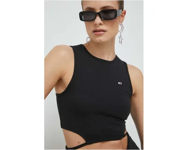 Tommy Jeans top femei, culoarea negru