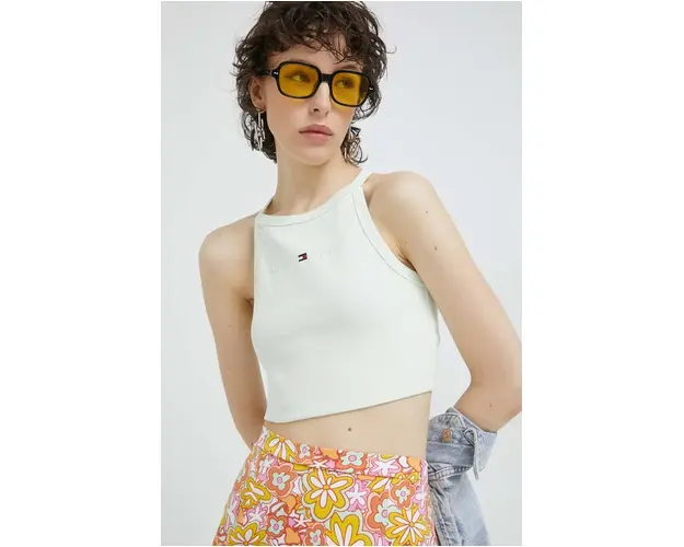 Tommy Jeans top femei, culoarea verde