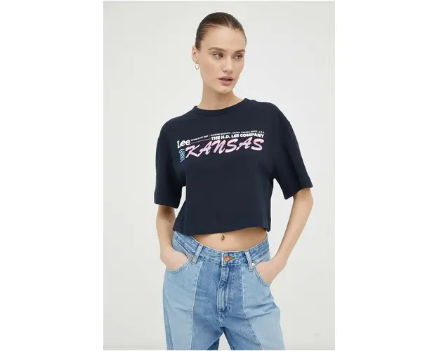 Lee tricou din bumbac culoarea albastru marin