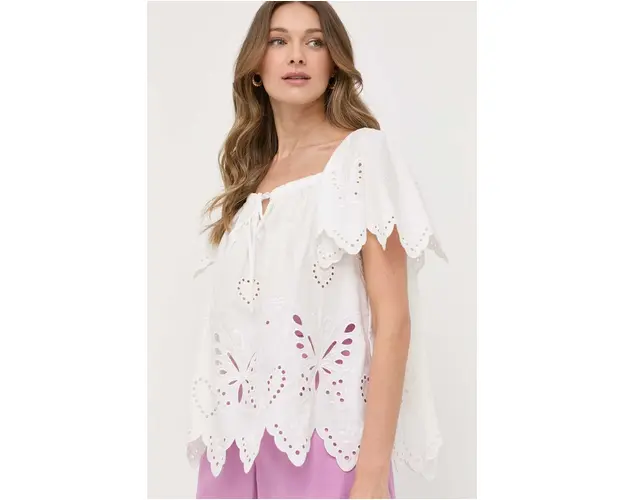 Weekend Max Mara bluza din bumbac femei, culoarea alb