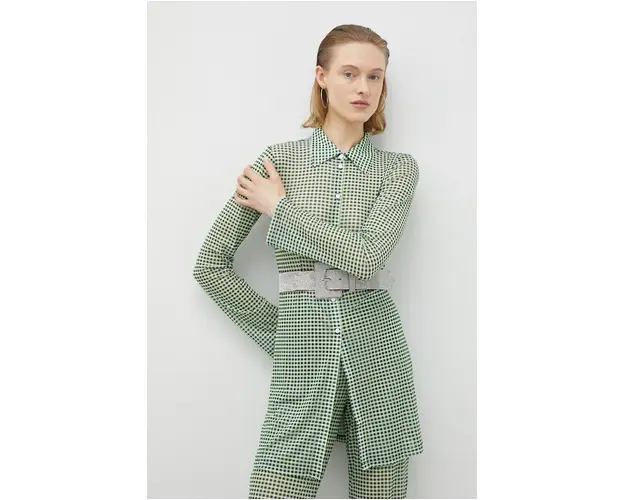 Résumé camasa femei, culoarea verde, cu guler clasic, regular