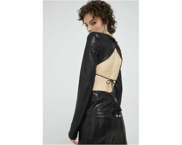 Rotate bluza femei, culoarea negru, cu imprimeu