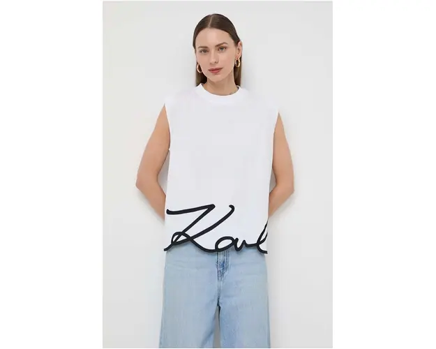 Karl Lagerfeld tricou din bumbac culoarea alb