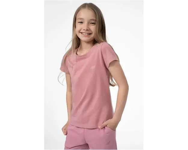 4F tricou de bumbac pentru copii culoarea roz, neted