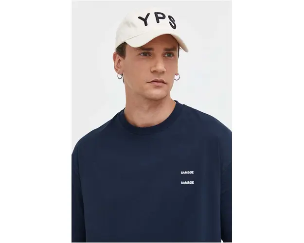 Samsoe Samsoe tricou din bumbac culoarea albastru marin, neted