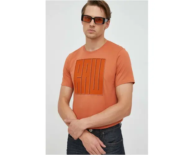 G-Star Raw tricou din bumbac culoarea portocaliu, cu imprimeu