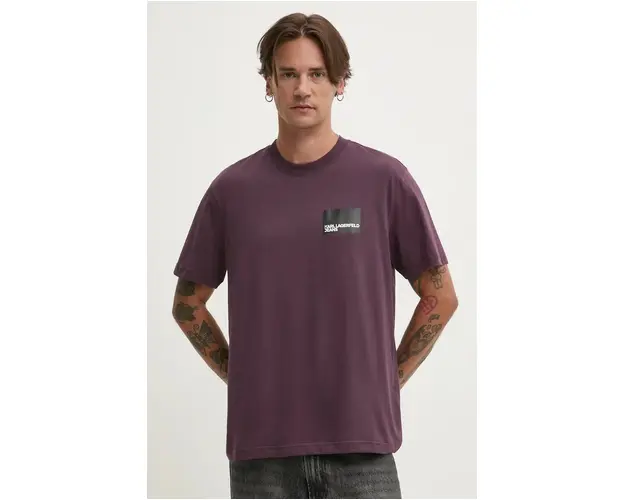 Karl Lagerfeld Jeans tricou din bumbac barbati, culoarea bordo, cu imprimeu