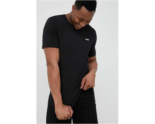 Fila tricou din bumbac 2-pack culoarea negru, neted