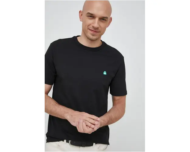 United Colors of Benetton tricou din bumbac culoarea negru, neted