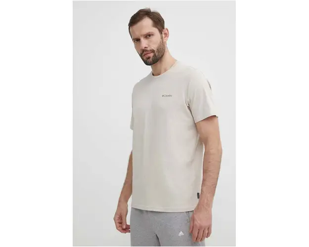 Columbia tricou din bumbac Explorers Canyon culoarea bej, cu model 2036451
