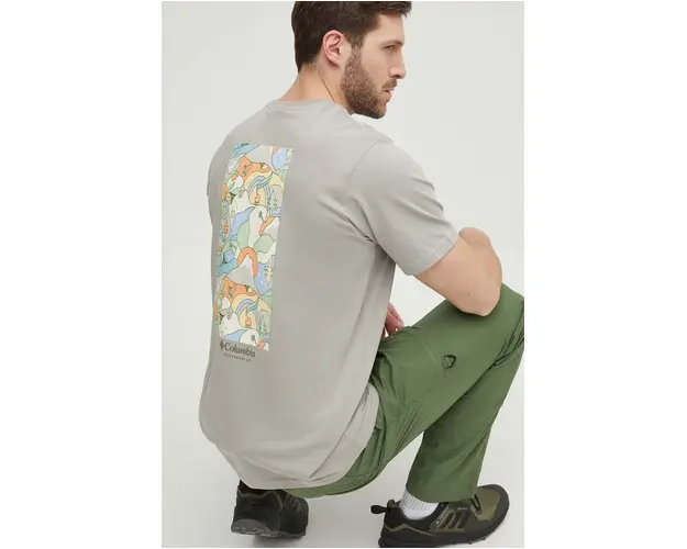 Columbia tricou din bumbac Explorers Canyon culoarea gri, cu imprimeu 2036451