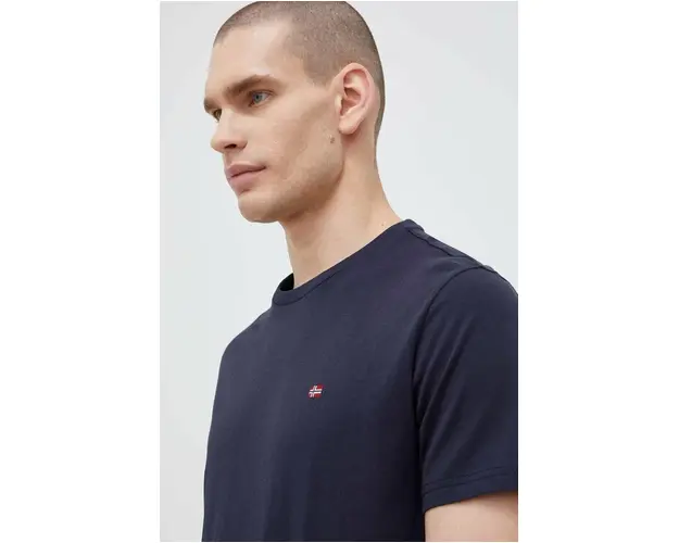 Napapijri tricou din bumbac culoarea albastru marin, neted