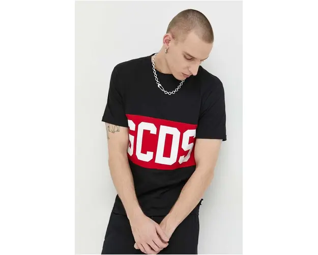 GCDS tricou din bumbac culoarea negru, cu imprimeu