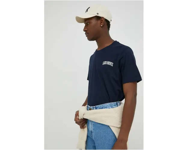 Les Deux tricou din bumbac culoarea albastru marin, cu imprimeu