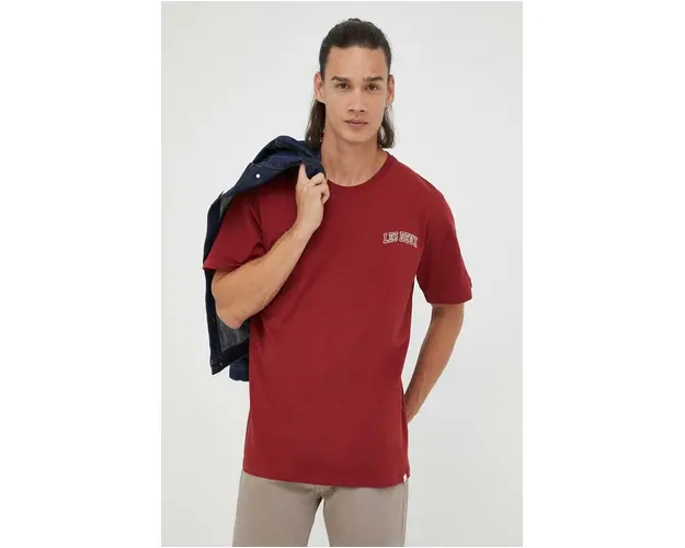 Les Deux tricou din bumbac culoarea bordo, cu imprimeu