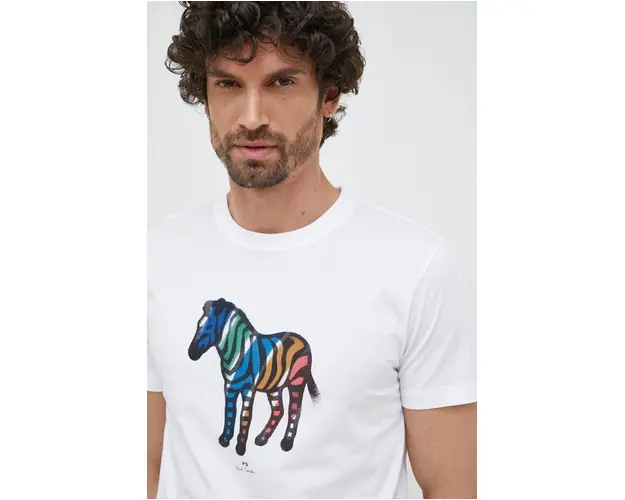 PS Paul Smith tricou din bumbac culoarea alb, cu imprimeu