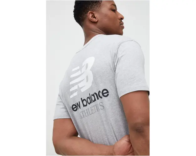 New Balance tricou din bumbac culoarea gri, cu imprimeu MT31504AG-4AG