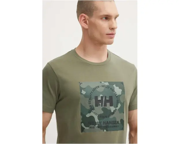 Helly Hansen tricou din bumbac culoarea verde, modelator