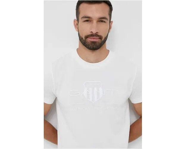 Gant tricou din bumbac barbati, culoarea alb, cu imprimeu