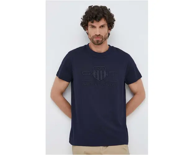 Gant tricou din bumbac barbati, culoarea albastru marin, cu imprimeu