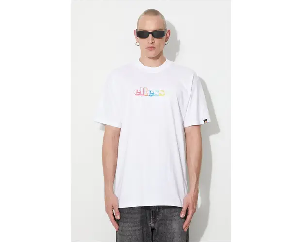 Ellesse tricou din bumbac culoarea alb, cu imprimeu SHR17642-BLACK