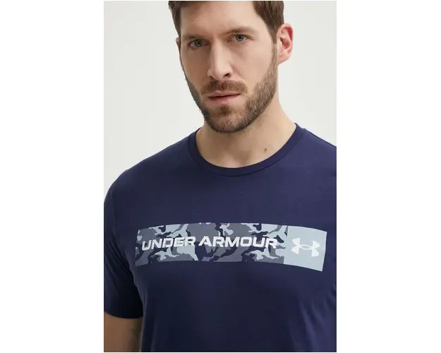 Under Armour tricou barbati, culoarea albastru marin, cu imprimeu