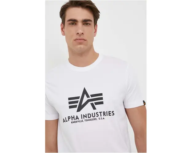 Alpha Industries tricou din bumbac Basic T-Shirt culoarea alb, cu imprimeu 100501.09-White