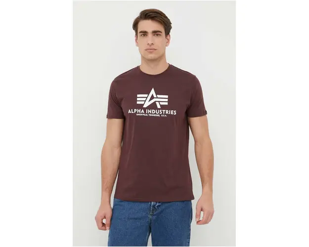 Alpha Industries tricou din bumbac Basic T-Shirt culoarea bordo, cu imprimeu 100501.21-DeepMaroon