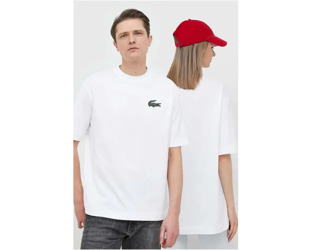 Lacoste tricou din bumbac culoarea alb, uni