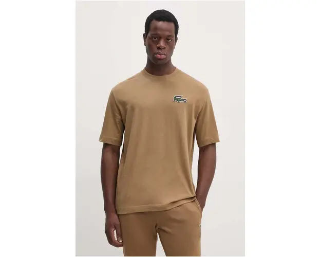 Lacoste tricou din bumbac culoarea maro, cu imprimeu