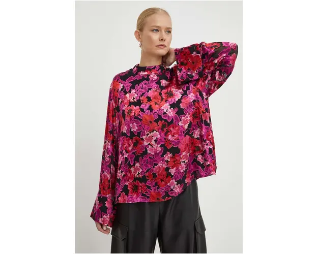 Gestuz bluza din amestec de matase culoarea roz, cu model 10908776